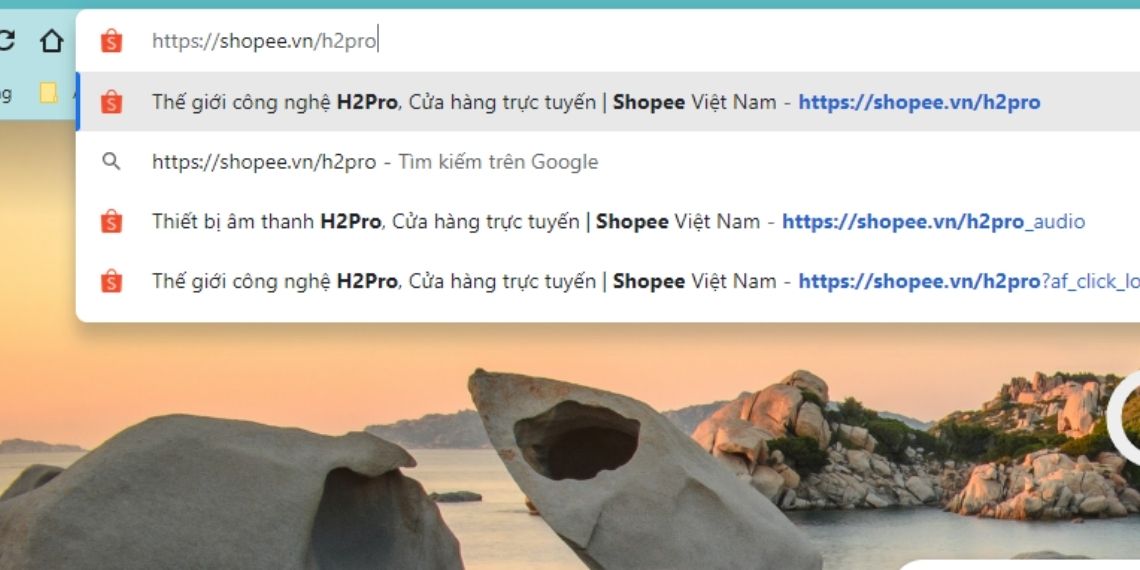 tìm kiếm đường dẫn shopee.vn/h2pro trên tìm kiếm